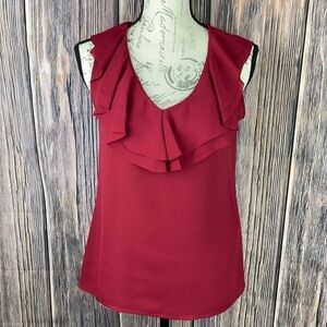 Women’s Maroon Banana Republic Blouse W/ Ruffle Details - V- Neck (Size XS)